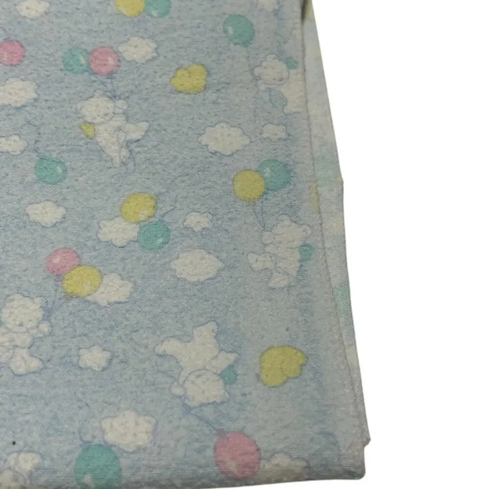 Vintage JCPenney Baby Receiving Blanket Bear Ballloons Cloud Blue Flannel Cotton